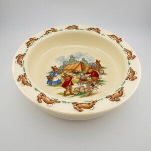 Bunnykins Royal Doulton English Fine Bone China Bowl Family Camping Scene